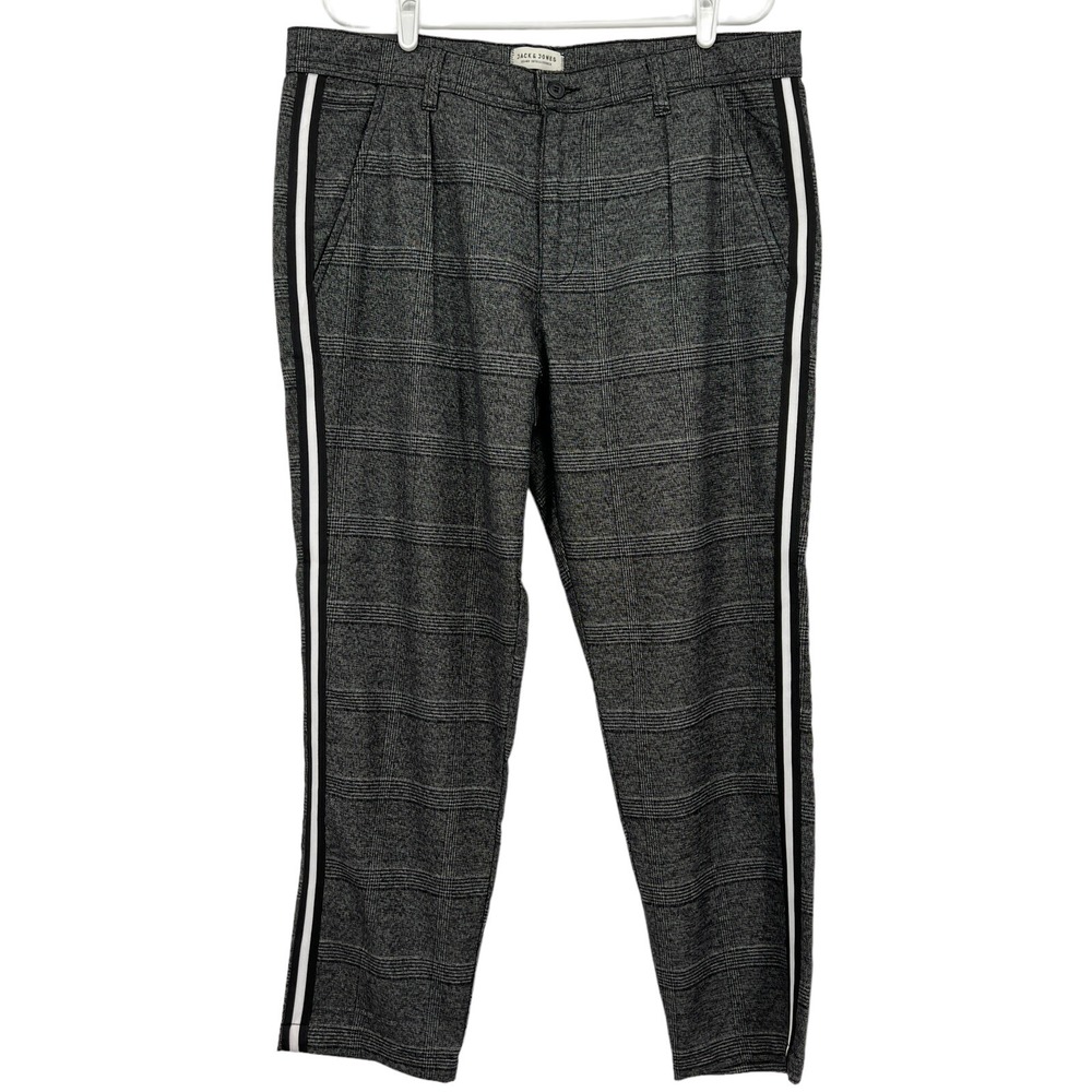 Jack & Jones Womens High Rise Pleated Plaid Grey Pants 36/34 Modern Tailored NWT